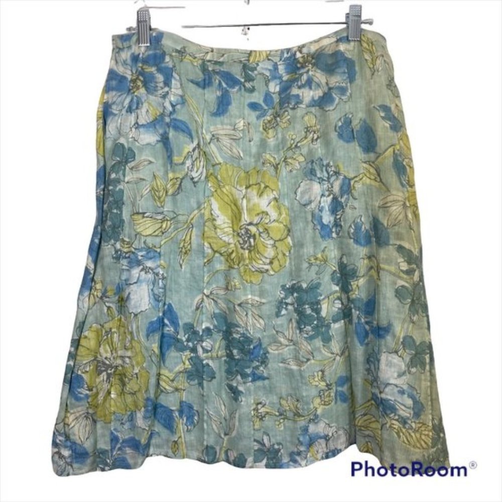 NWT Sigrid Olsen 100% Linen Lined Floral Skirt "Paradise Vines" Size 10
